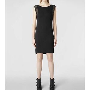 All Saints Eshi Vest Dress Fishnet Jeweled Little Black Dress Designer US size 0